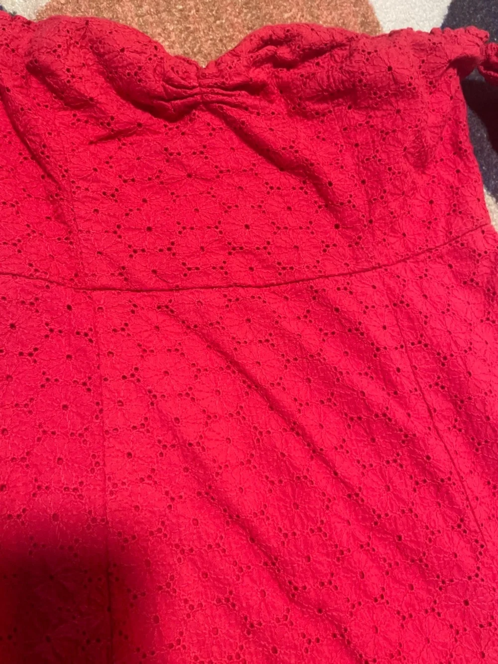 Red off shoulder forever 21 eyelet mini dress